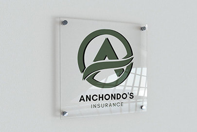 Anchondo's Insurance's logo on a fiber glass frame